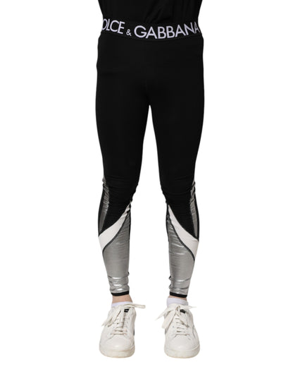 Dolce &amp; Gabbana Schwarze, silberne Nylon-Leggings für Herren
