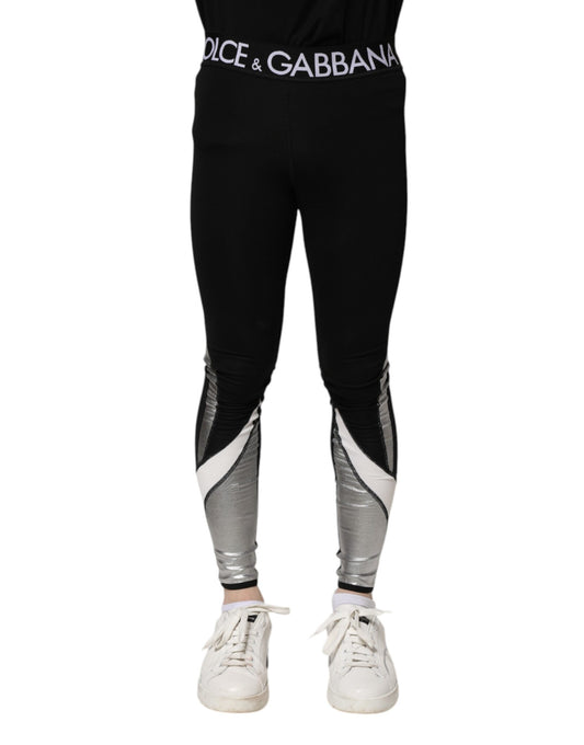 Dolce &amp; Gabbana Schwarze, silberne Nylon-Leggings für Herren