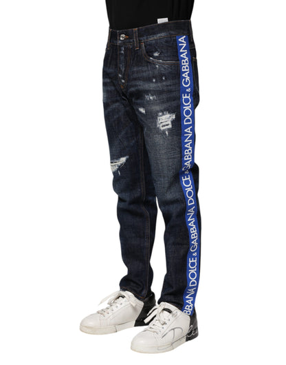 Dolce &amp; Gabbana Dark Blue Tattered Skinny Denim Jeans