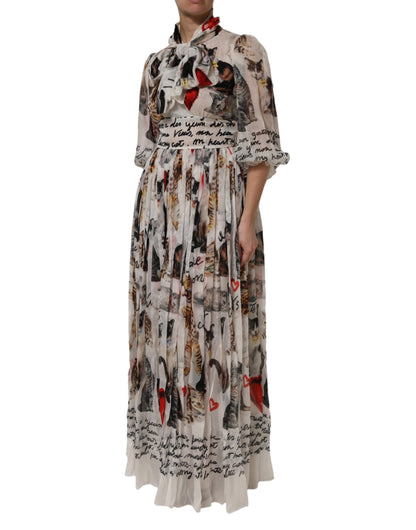 Dolce &amp; Gabbana Mehrfarbiges Ascot-Maxikleid aus Seide mit Animalprint