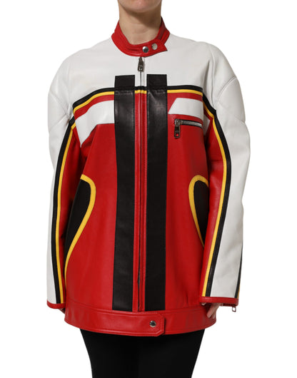 Dolce &amp; Gabbana – Mehrfarbige Bikerjacke aus Leder mit durchgehendem Reißverschluss
