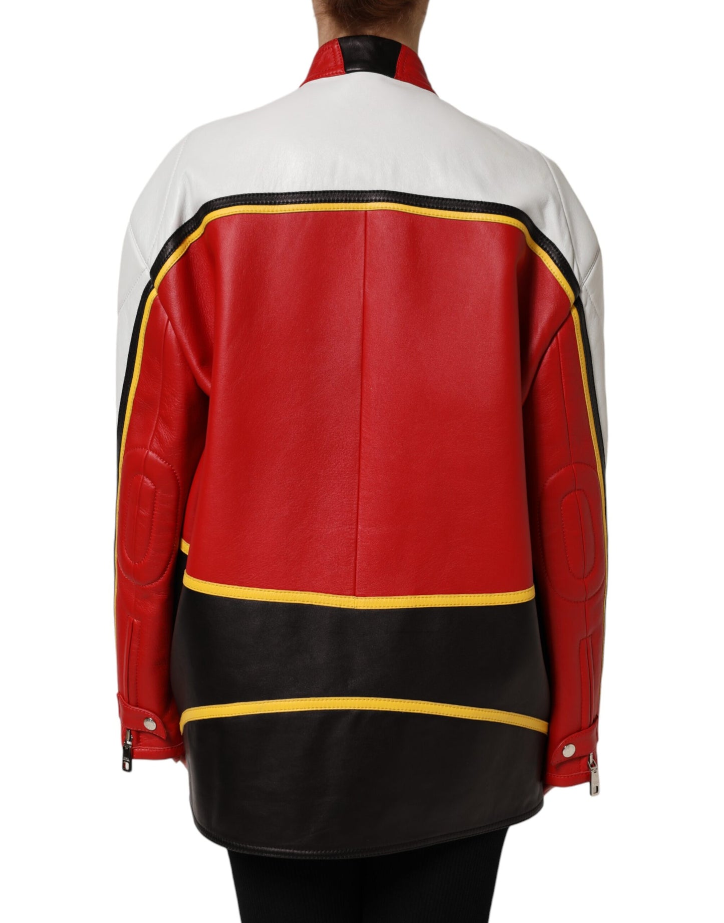Dolce &amp; Gabbana – Mehrfarbige Bikerjacke aus Leder mit durchgehendem Reißverschluss