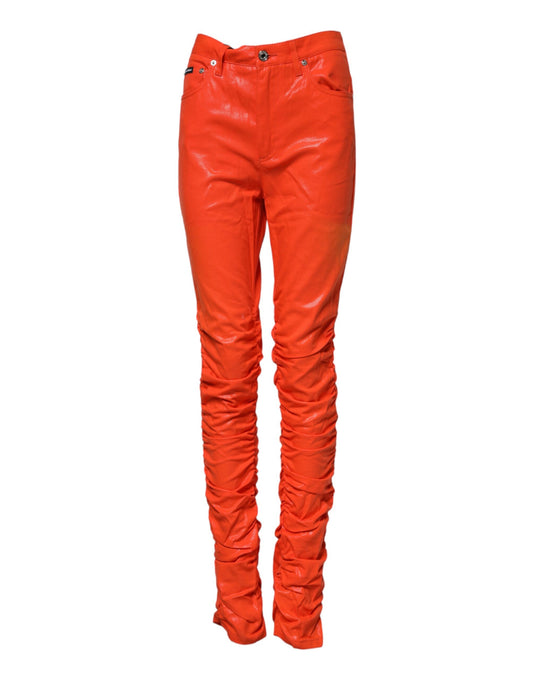 Dolce &amp; Gabbana – Orangefarbene Jeans aus Baumwoll-Denim mit hoher Taille