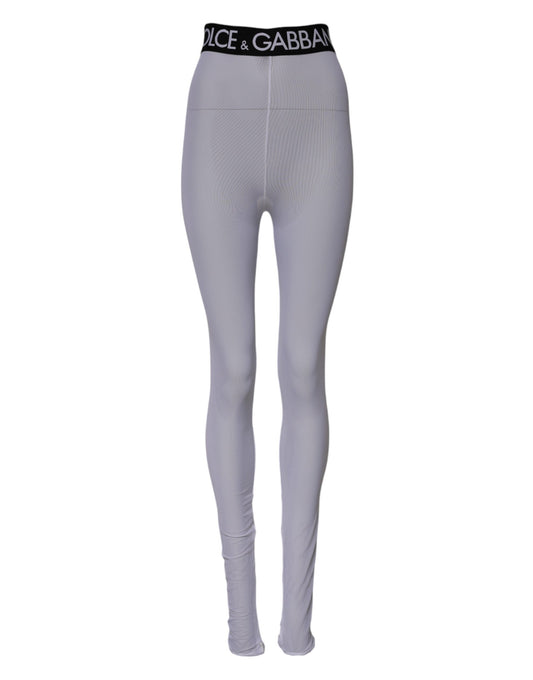 Dolce &amp; Gabbana – Graue Leggings aus Nylon mit DG-Logo und mittlerer Taille