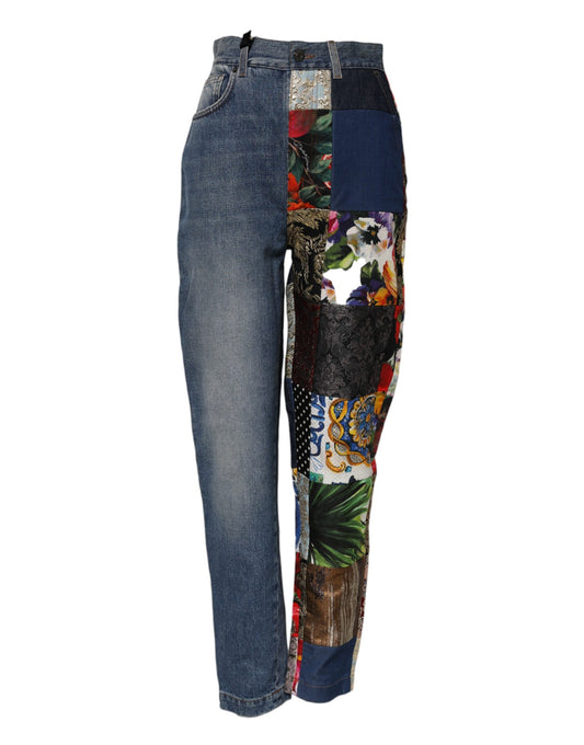 Dolce &amp; Gabbana Blaue AMBER Patchwork-Jeans mit hoher Taille