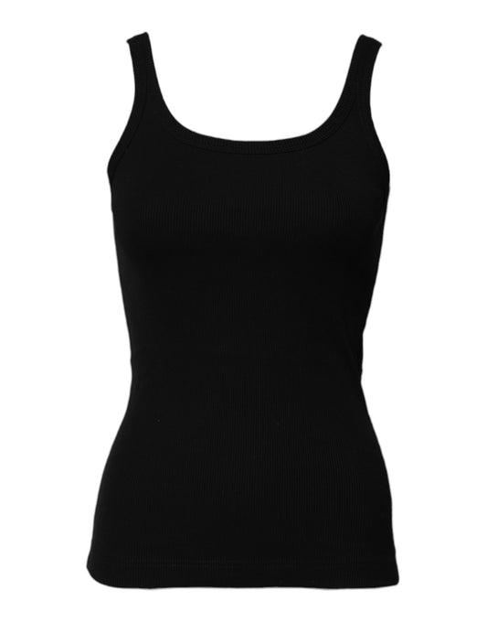 Dolce &amp; Gabbana Schwarzes ärmelloses Tanktop aus Baumwolle mit Rundhalsausschnitt