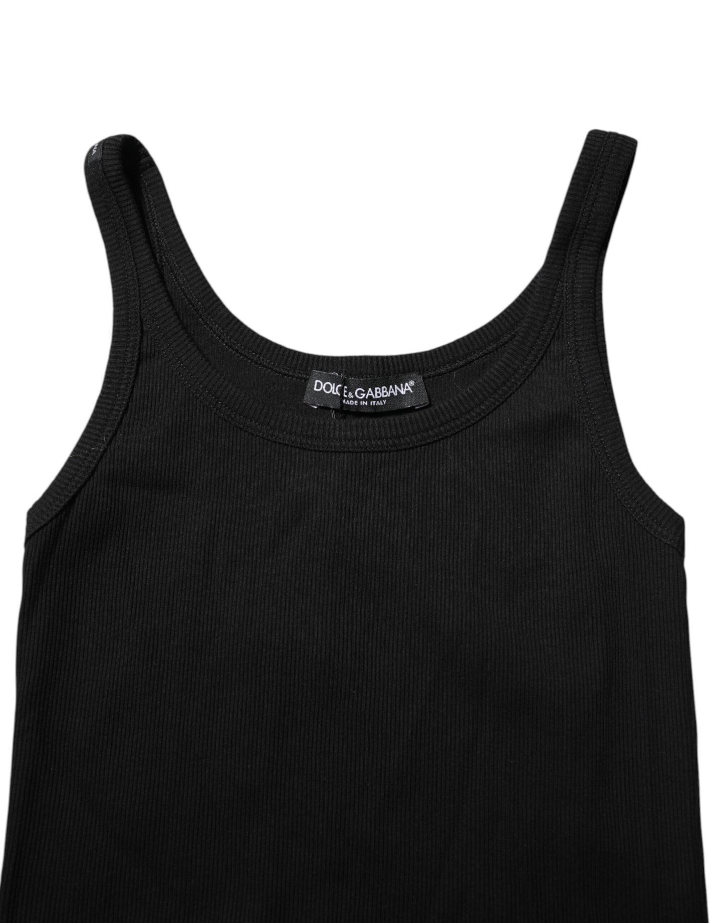 Dolce &amp; Gabbana Schwarzes ärmelloses Tanktop aus Baumwolle mit Rundhalsausschnitt