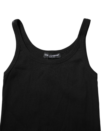 Dolce &amp; Gabbana Schwarzes ärmelloses Tanktop aus Baumwolle mit Rundhalsausschnitt