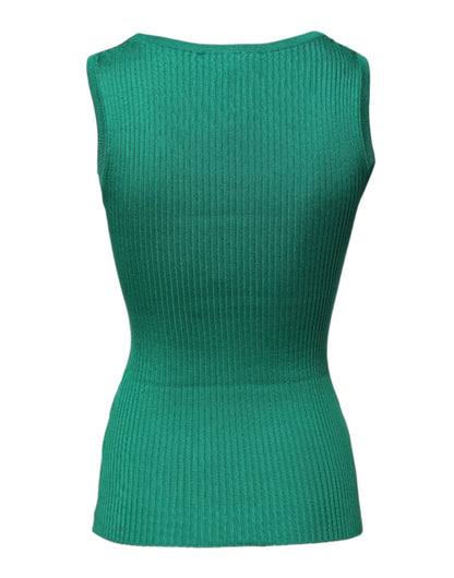 Dolce &amp; Gabbana Grünes ärmelloses Tanktop aus Seide mit Rundhalsausschnitt