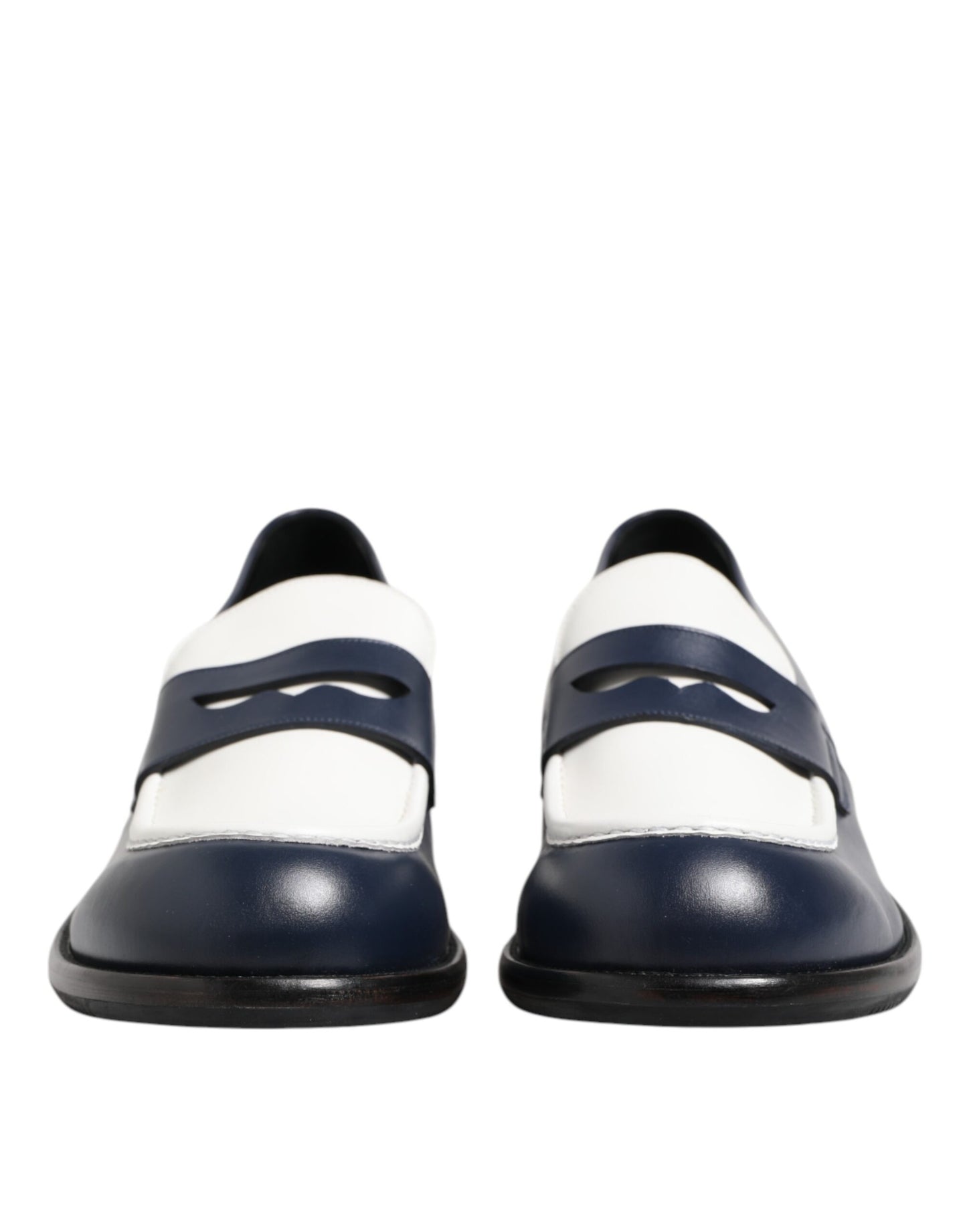 Dolce &amp; Gabbana Black White Leather Slip On Loafers Men Dress Shoes