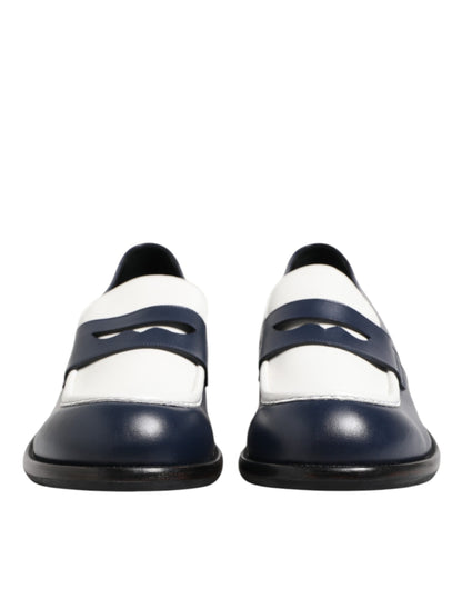 Dolce &amp; Gabbana Black White Leather Slip On Loafers Men Dress Shoes