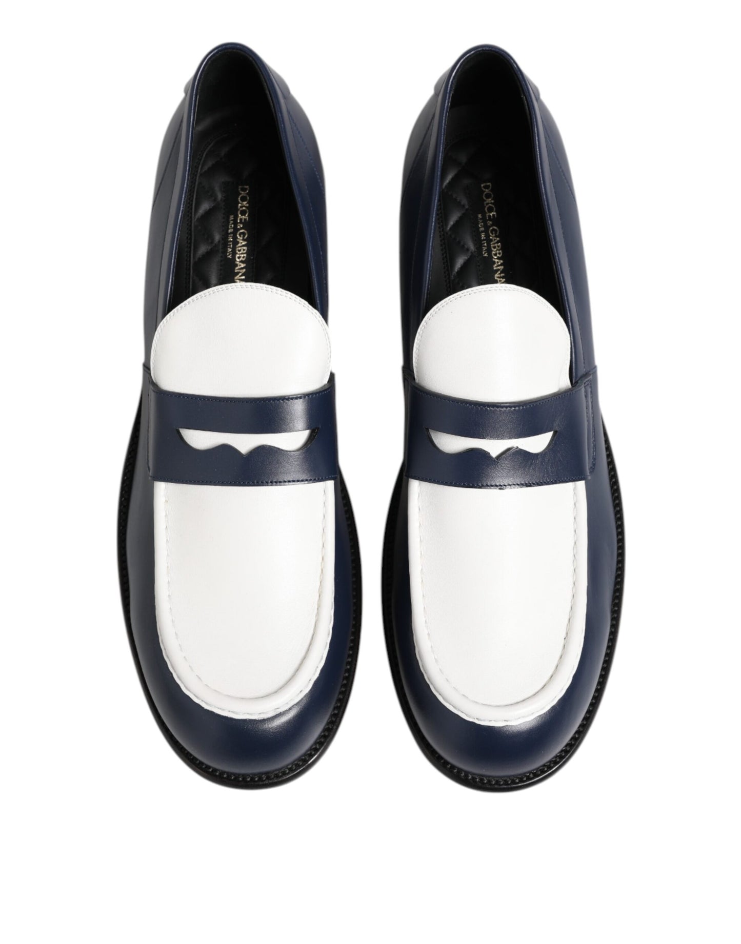 Dolce &amp; Gabbana Black White Leather Slip On Loafers Men Dress Shoes