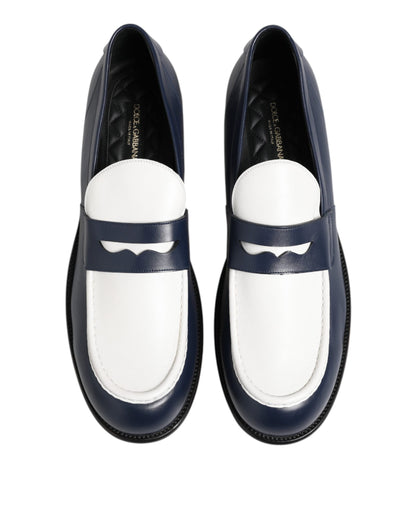 Dolce &amp; Gabbana Black White Leather Slip On Loafers Men Dress Shoes