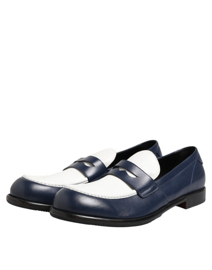 Dolce &amp; Gabbana Black White Leather Slip On Loafers Men Dress Shoes