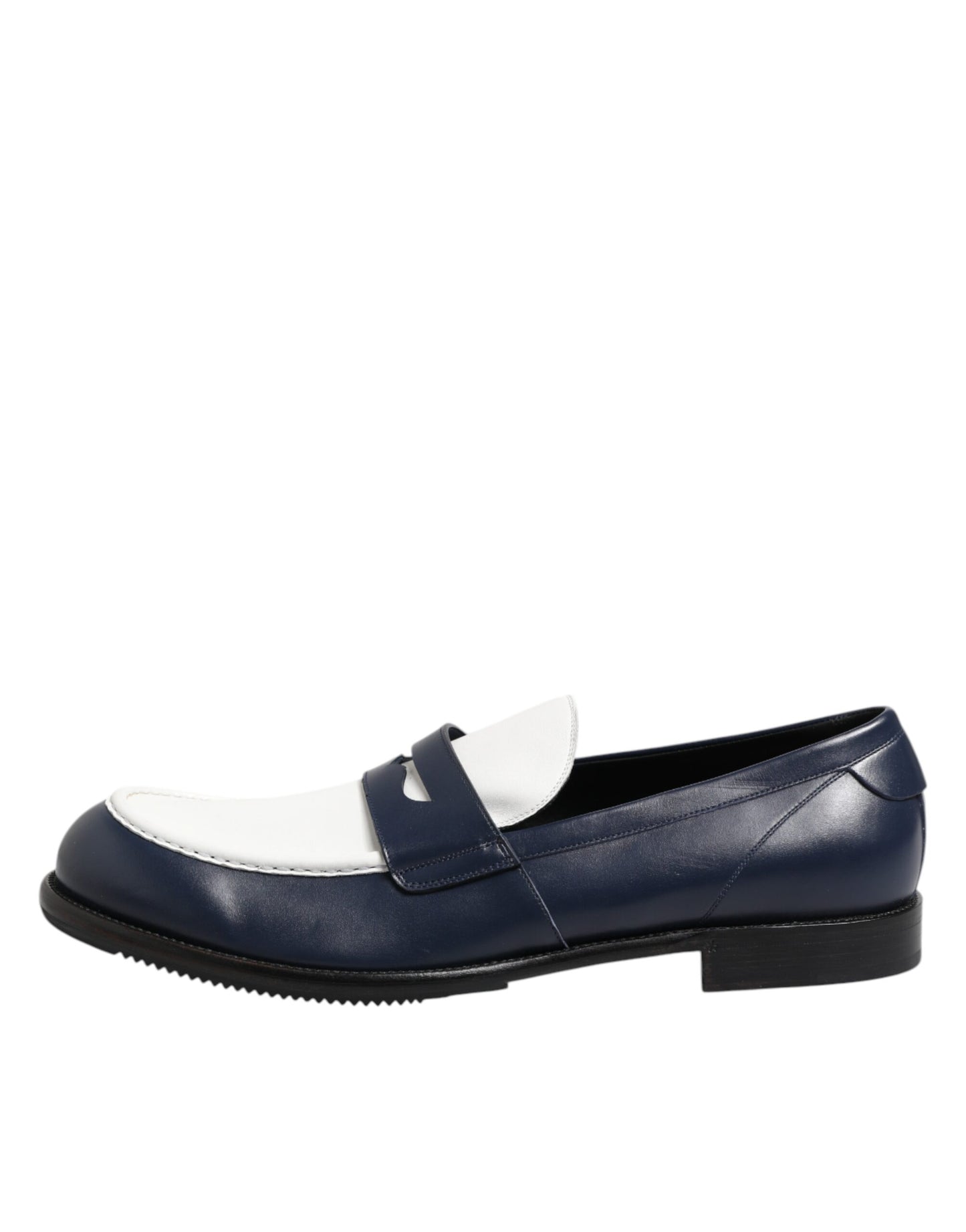 Dolce &amp; Gabbana Black White Leather Slip On Loafers Men Dress Shoes