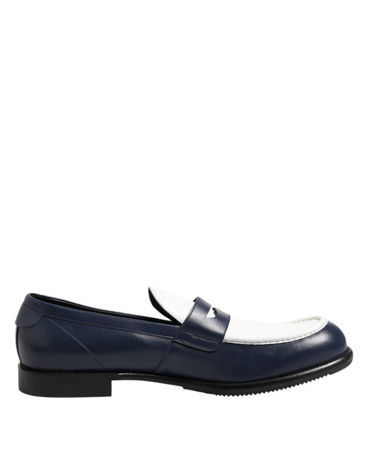 Dolce &amp; Gabbana Black White Leather Slip On Loafers Men Dress Shoes