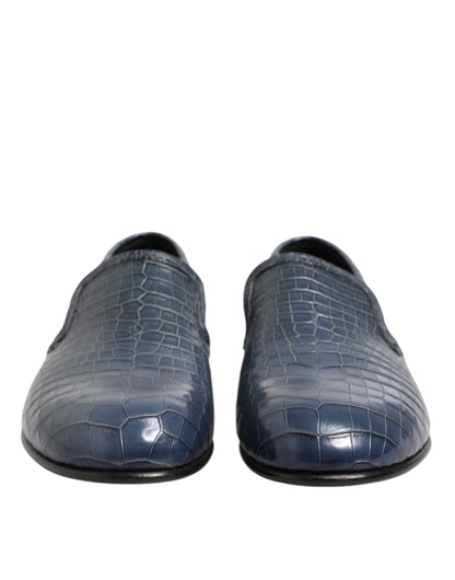 Dolce &amp; Gabbana Blue Exotic Leather Slip On Loafers Men Dress Shoes