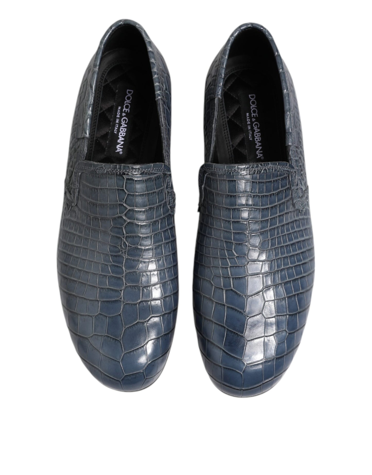 Dolce &amp; Gabbana Blue Exotic Leather Slip On Loafers Men Dress Shoes