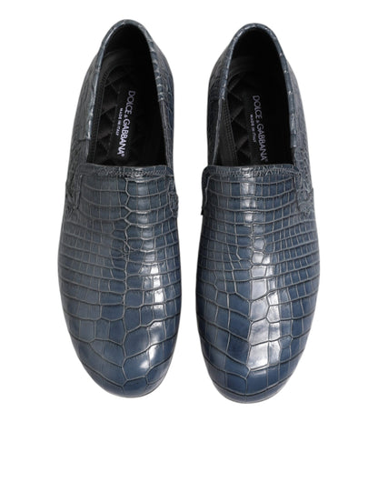 Dolce &amp; Gabbana Blue Exotic Leather Slip On Loafers Men Dress Shoes