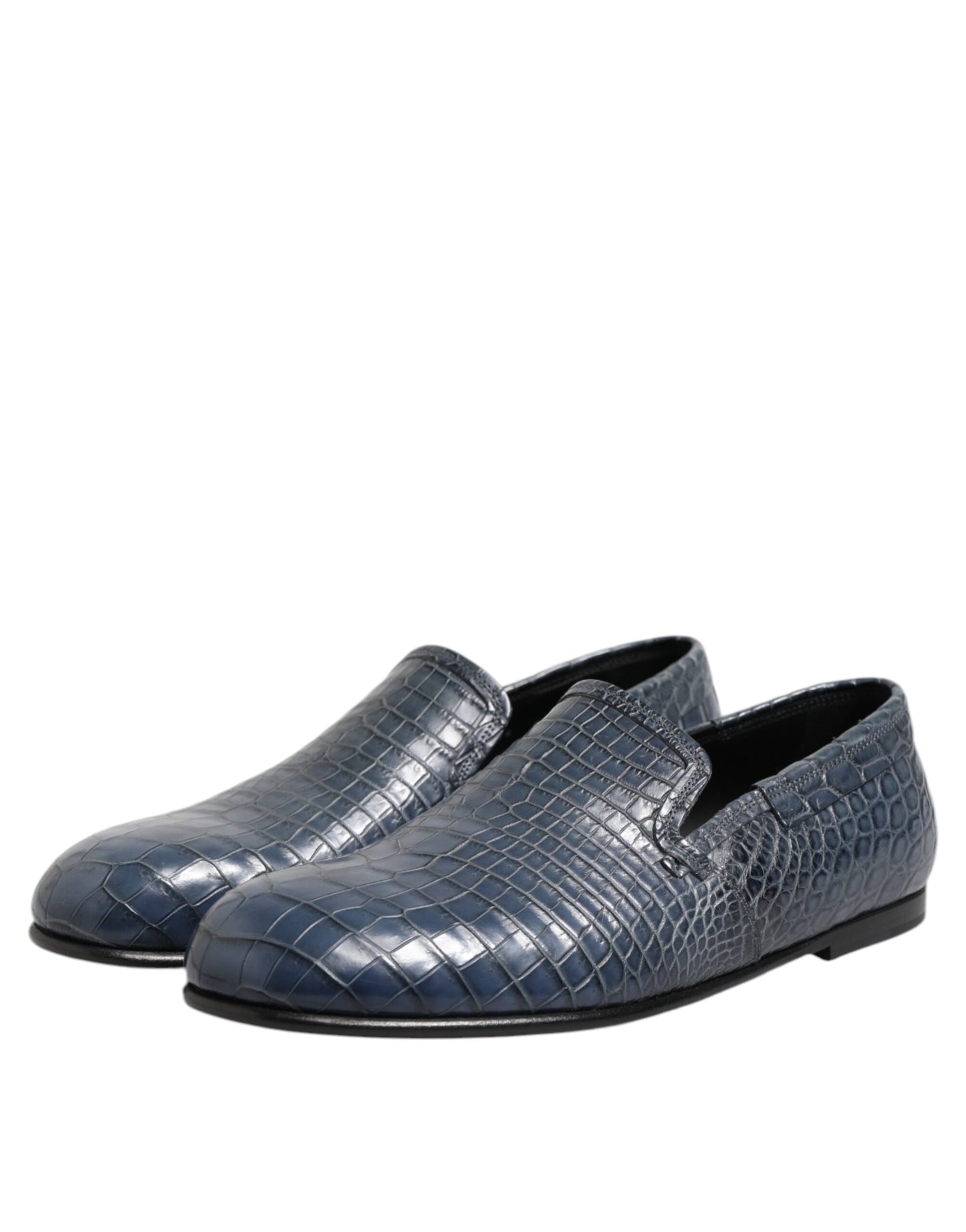 Dolce &amp; Gabbana Blue Exotic Leather Slip On Loafers Men Dress Shoes