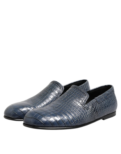Dolce &amp; Gabbana Blue Exotic Leather Slip On Loafers Men Dress Shoes