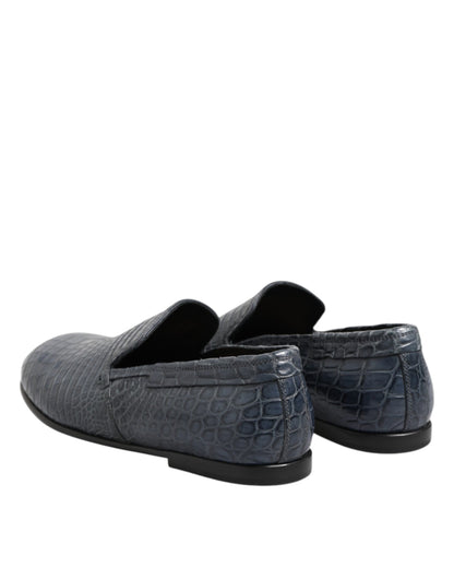 Dolce &amp; Gabbana Blue Exotic Leather Slip On Loafers Men Dress Shoes