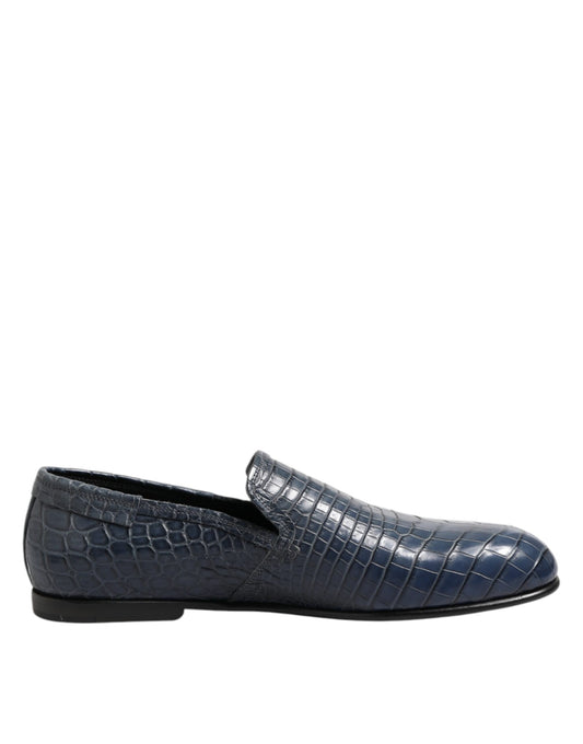 Dolce &amp; Gabbana Blue Exotic Leather Slip On Loafers Men Dress Shoes
