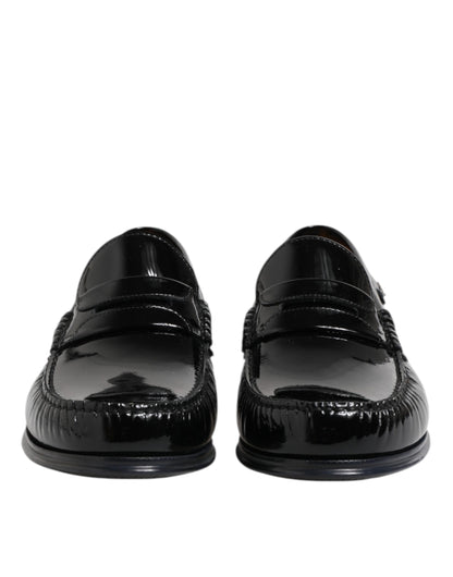 Dolce &amp; Gabbana Black Leather Slip On Loafers Dress Shoes