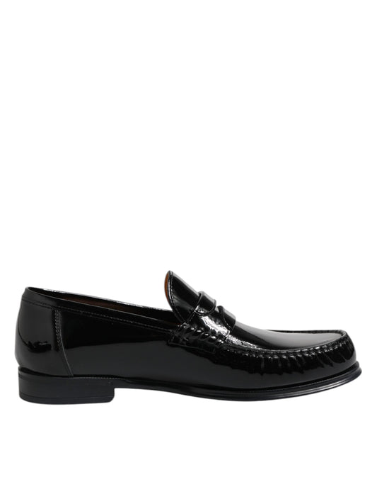 Dolce &amp; Gabbana Black Leather Slip On Loafers Dress Shoes