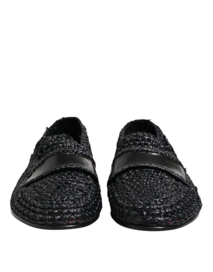 Dolce &amp; Gabbana Black Woven Leather Slip On Loafers Men Shoes