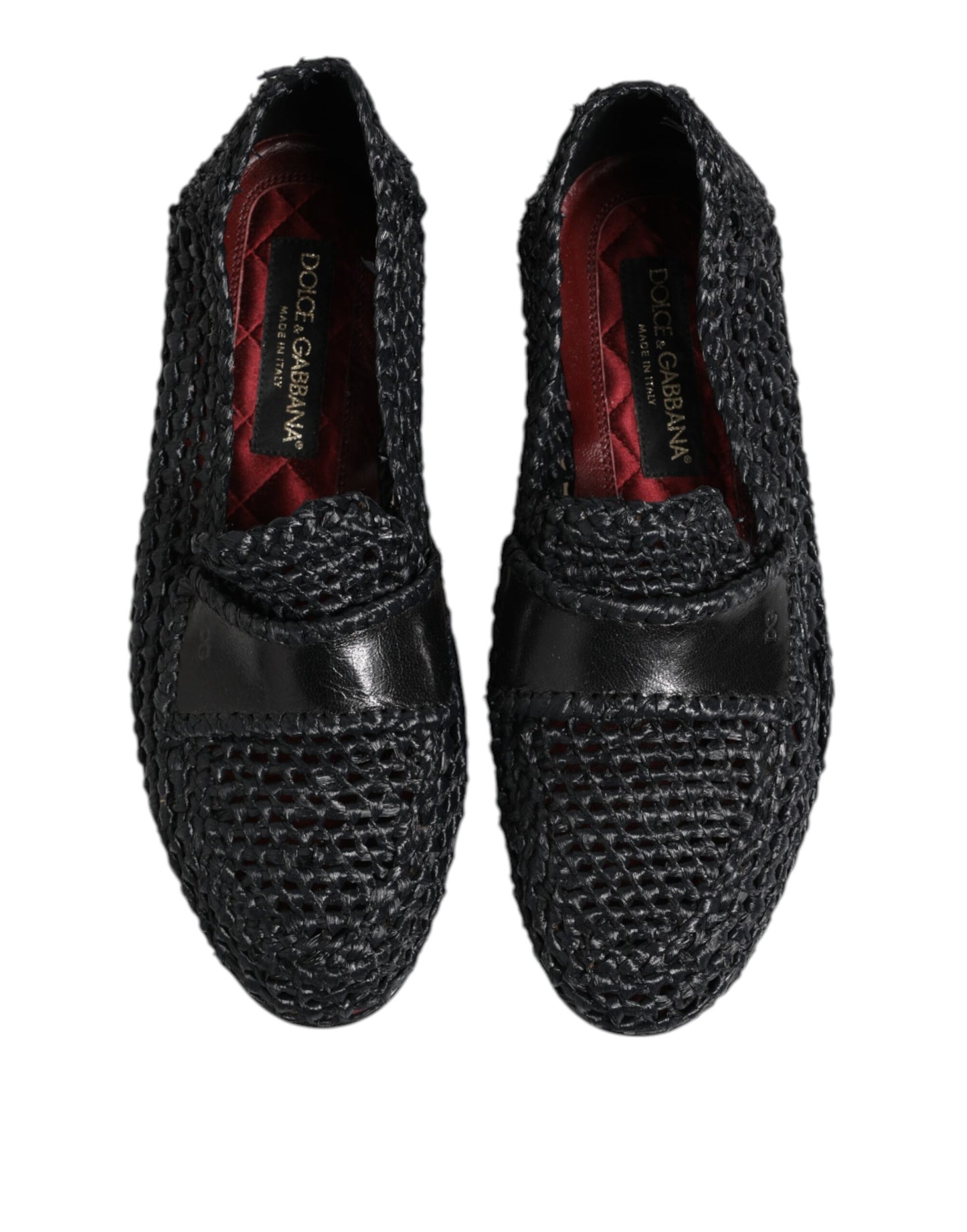 Dolce &amp; Gabbana Black Woven Leather Slip On Loafers Men Shoes