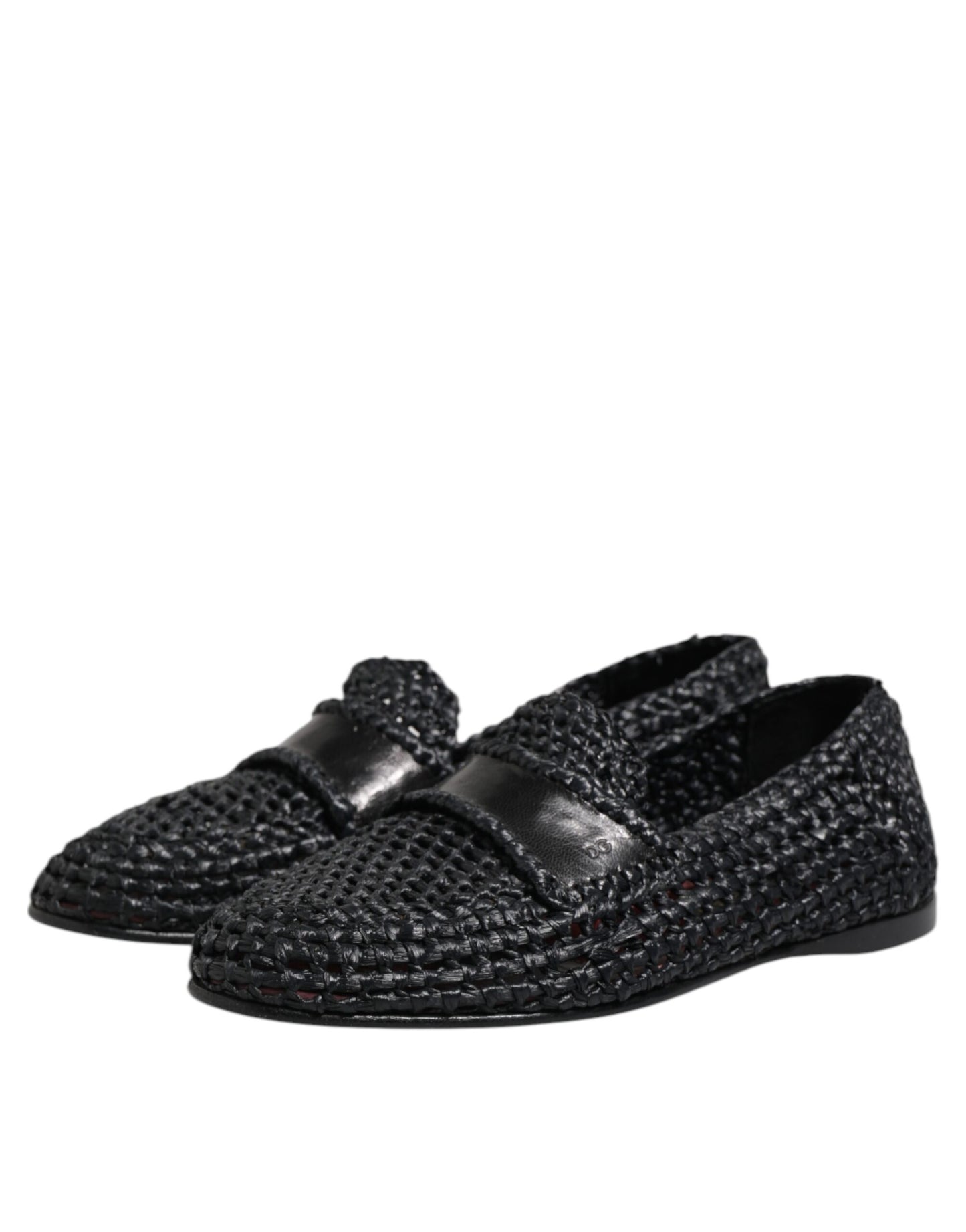 Dolce &amp; Gabbana Black Woven Leather Slip On Loafers Men Shoes