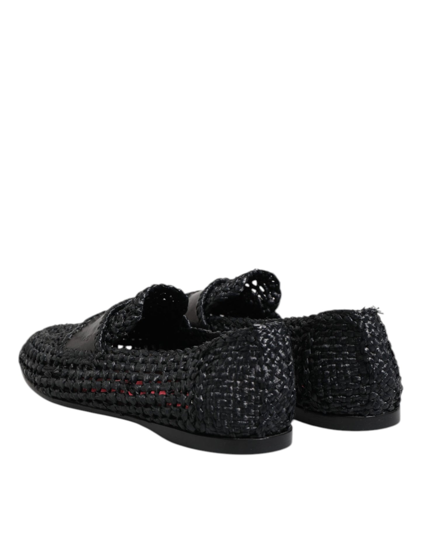 Dolce &amp; Gabbana Black Woven Leather Slip On Loafers Men Shoes
