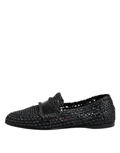 Dolce &amp; Gabbana Black Woven Leather Slip On Loafers Men Shoes