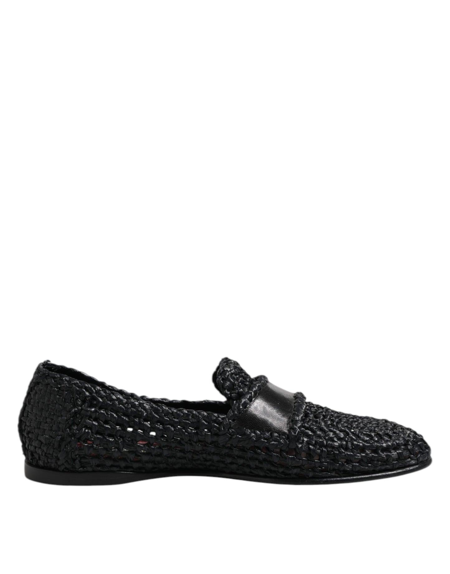 Dolce &amp; Gabbana Black Woven Leather Slip On Loafers Men Shoes