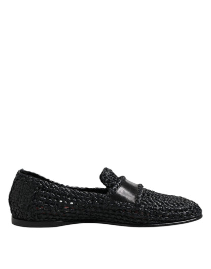 Dolce &amp; Gabbana Black Woven Leather Slip On Loafers Men Shoes