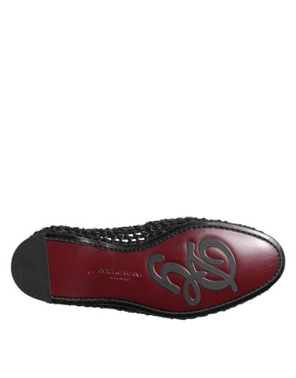 Dolce &amp; Gabbana Black Woven Leather Slip On Loafers Men Shoes