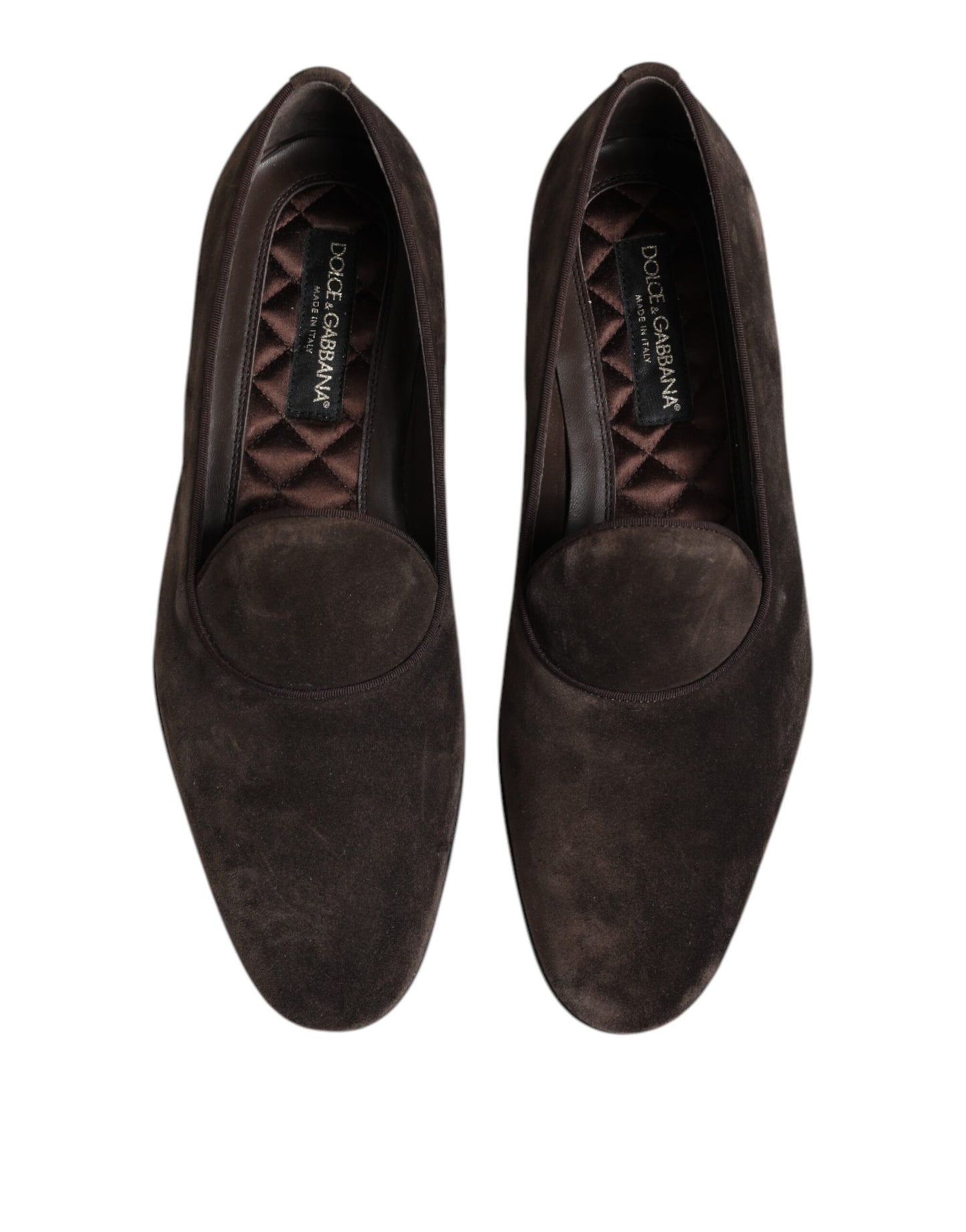 Dolce &amp; Gabbana Brown Velvet Leather Slip On Loafers Shoes