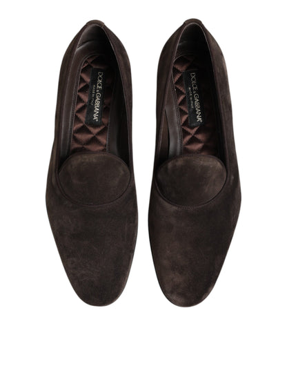 Dolce &amp; Gabbana Brown Velvet Leather Slip On Loafers Shoes