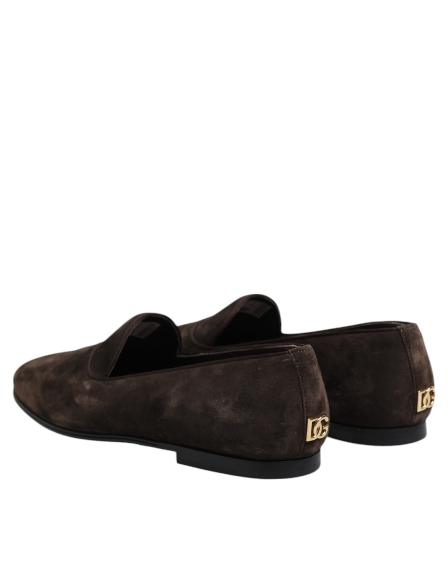 Dolce &amp; Gabbana Brown Velvet Leather Slip On Loafers Shoes