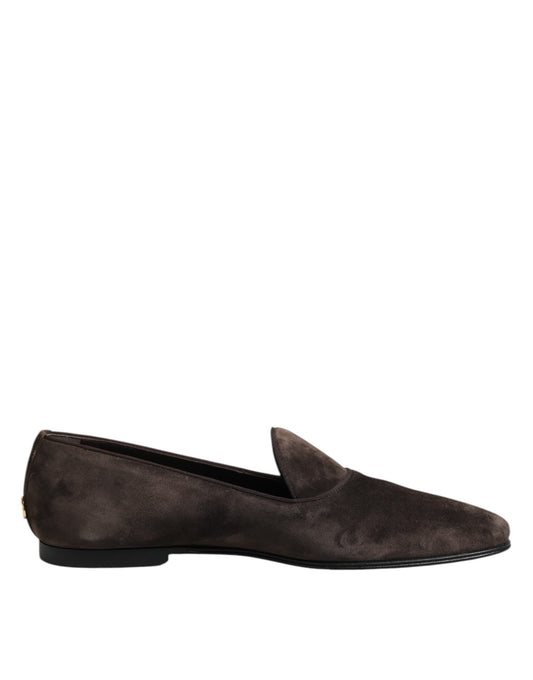 Dolce &amp; Gabbana Brown Velvet Leather Slip On Loafers Shoes
