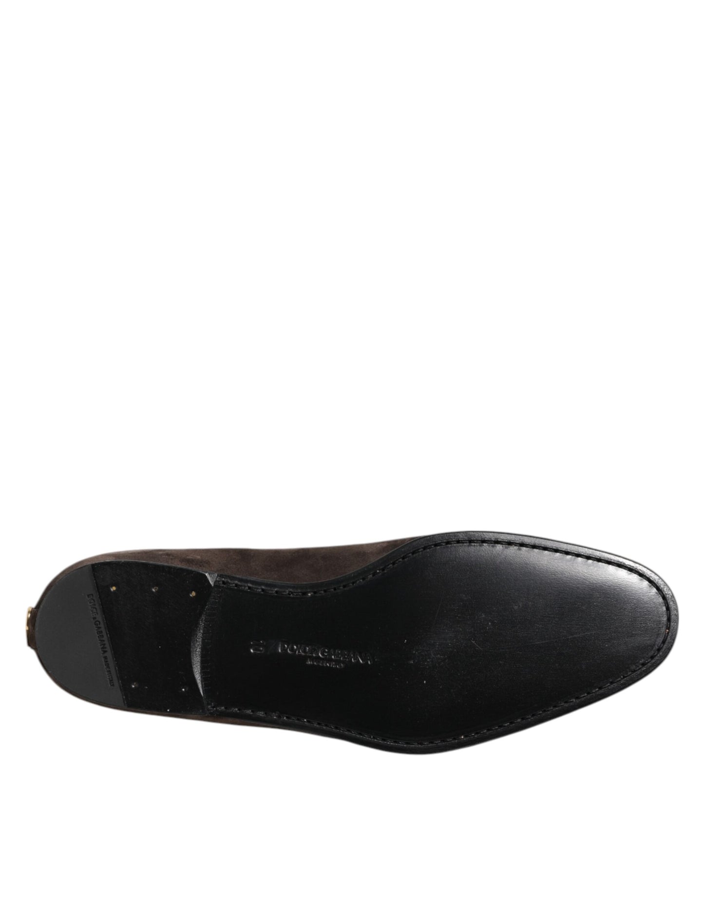 Dolce &amp; Gabbana Brown Velvet Leather Slip On Loafers Shoes