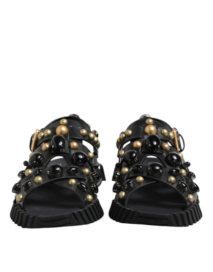 Dolce &amp; Gabbana – Sandalen mit Knöchelriemen aus schwarzem Leder mit Nieten
