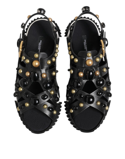 Dolce &amp; Gabbana – Sandalen mit Knöchelriemen aus schwarzem Leder mit Nieten