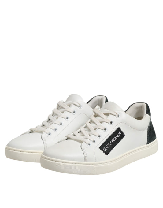 Dolce &amp; Gabbana White Black Leather Lace Up Men Sneakers Shoes