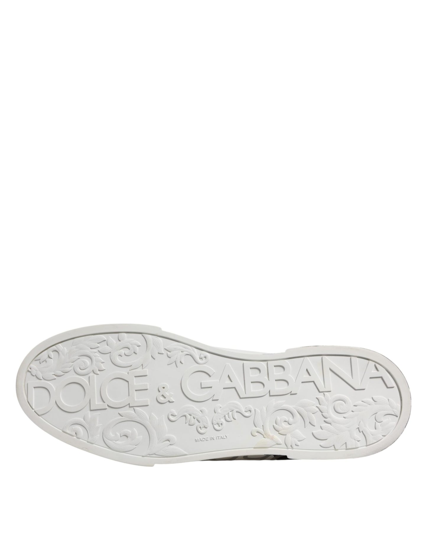 Dolce &amp; Gabbana White Black Logo Low Top Leather Sneakers Shoes