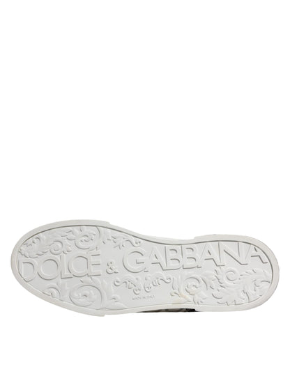 Dolce &amp; Gabbana White Black Logo Low Top Leather Sneakers Shoes