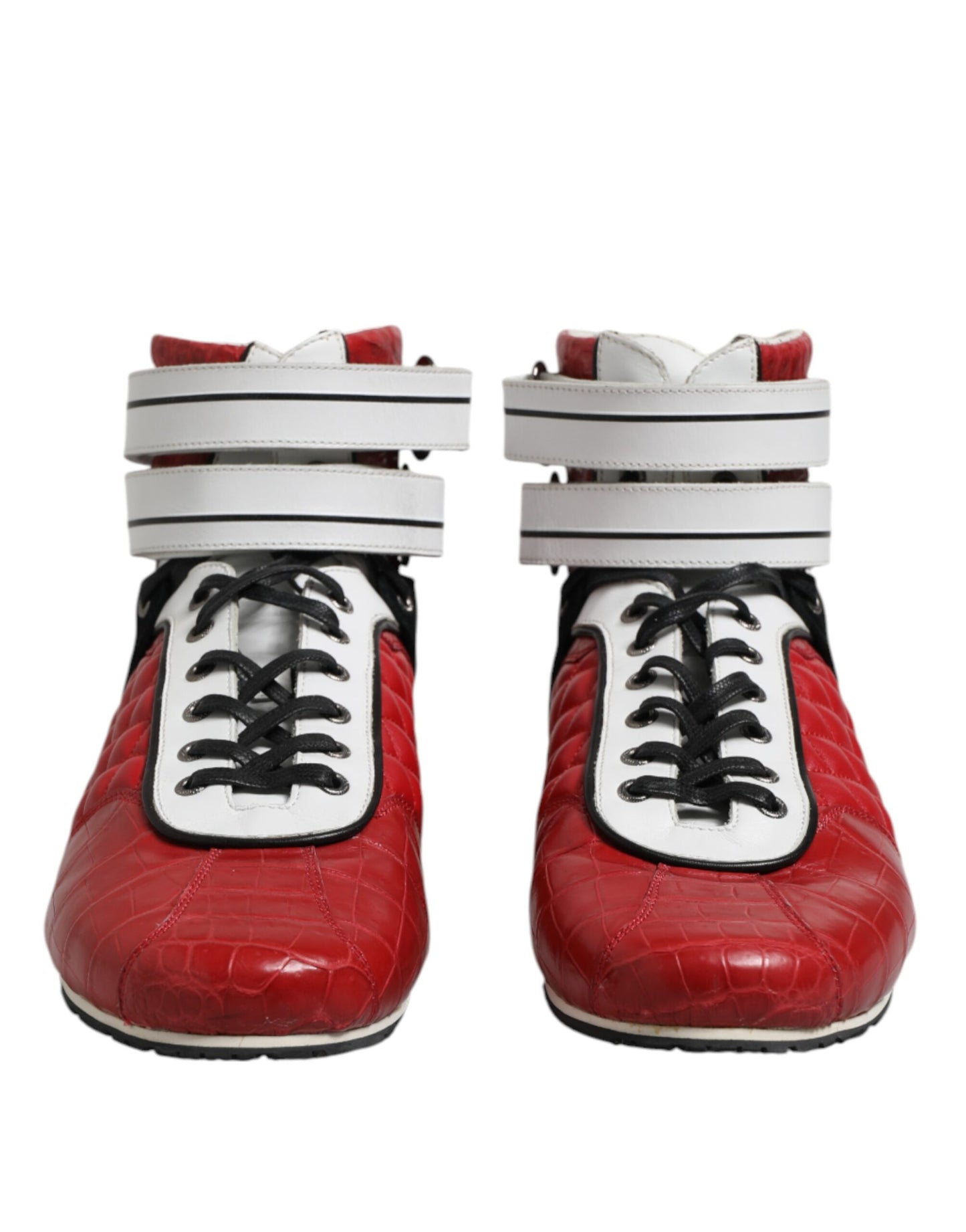 Dolce &amp; Gabbana Red Quilted Leather Lace Up Sneakers Shoes