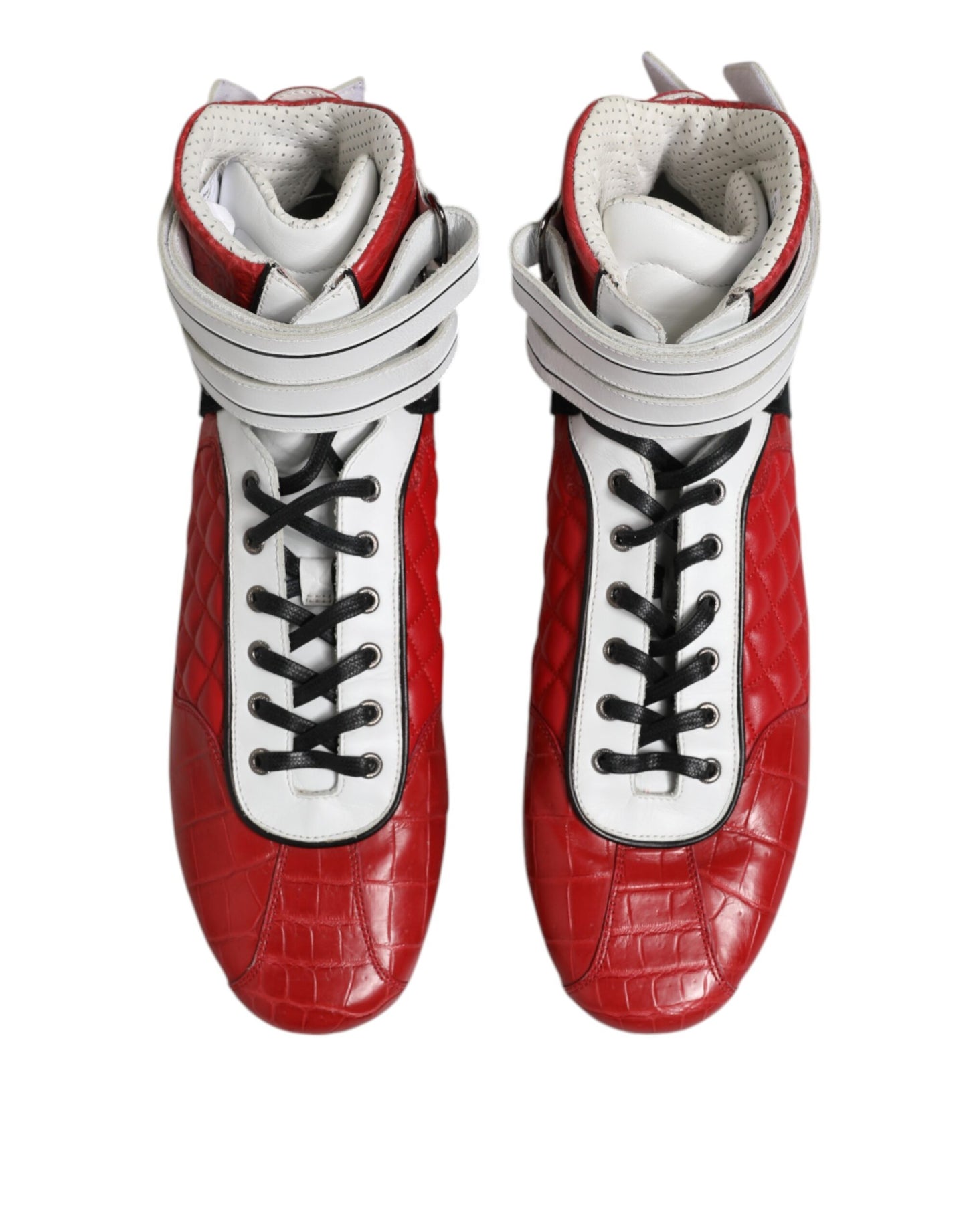 Dolce &amp; Gabbana Red Quilted Leather Lace Up Sneakers Shoes