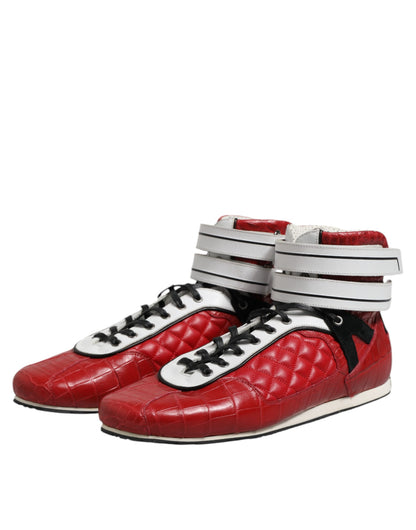 Dolce &amp; Gabbana Red Quilted Leather Lace Up Sneakers Shoes